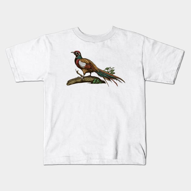 Hand Drawn Exotic Bird on tree branch Kids T-Shirt by eijainspire